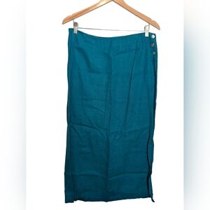 Vintage Chico's Teal Midi 100% Linen Skirt.